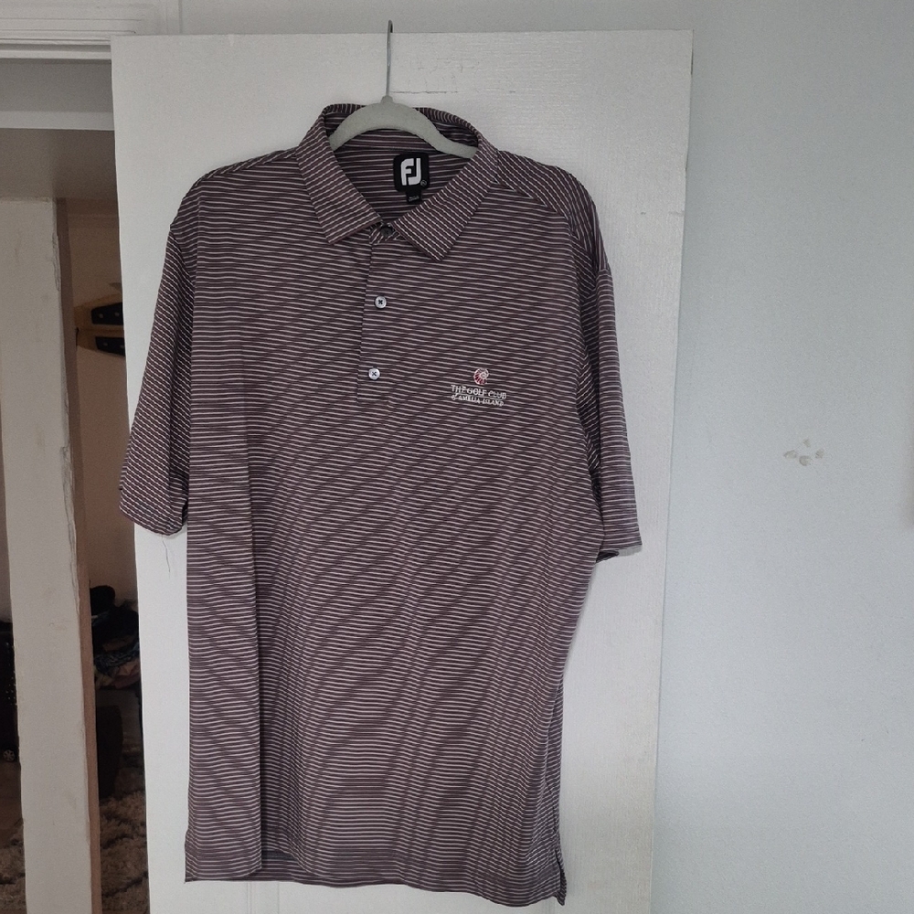 FootJoy Men's Polo Shirt - Grey, Red White StripesSz.2XL